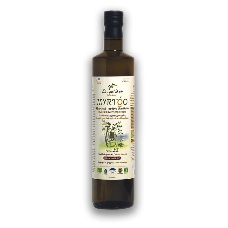 Huile d'olive grecque BIO, MYRTOO de Molai à Lakonie en Grèce, fruitée