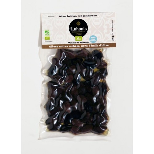 Olives de Kalamata noires, séchées, dans l'huile BIO