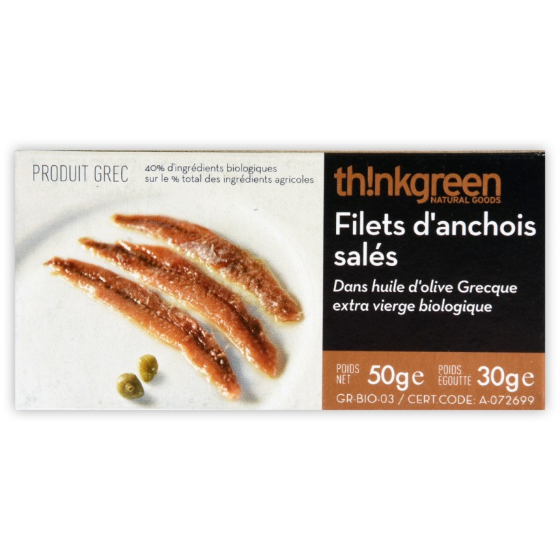 Filets d'anchois salés dans l'huile d'olive bio