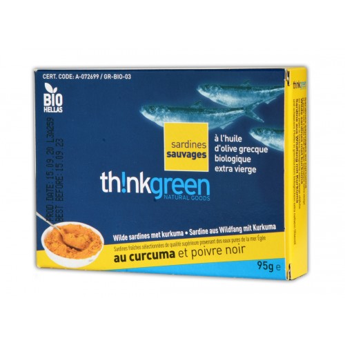 Lot de 4 boîtes de Sardines au curcuma et poivre noir dans l'huile d'olive bio